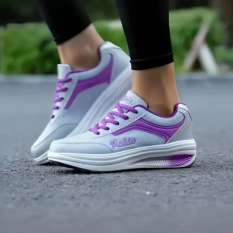 Women's heelless sports travel shoe in black, blue, pink, or purple with a 3-5cm medium heel.