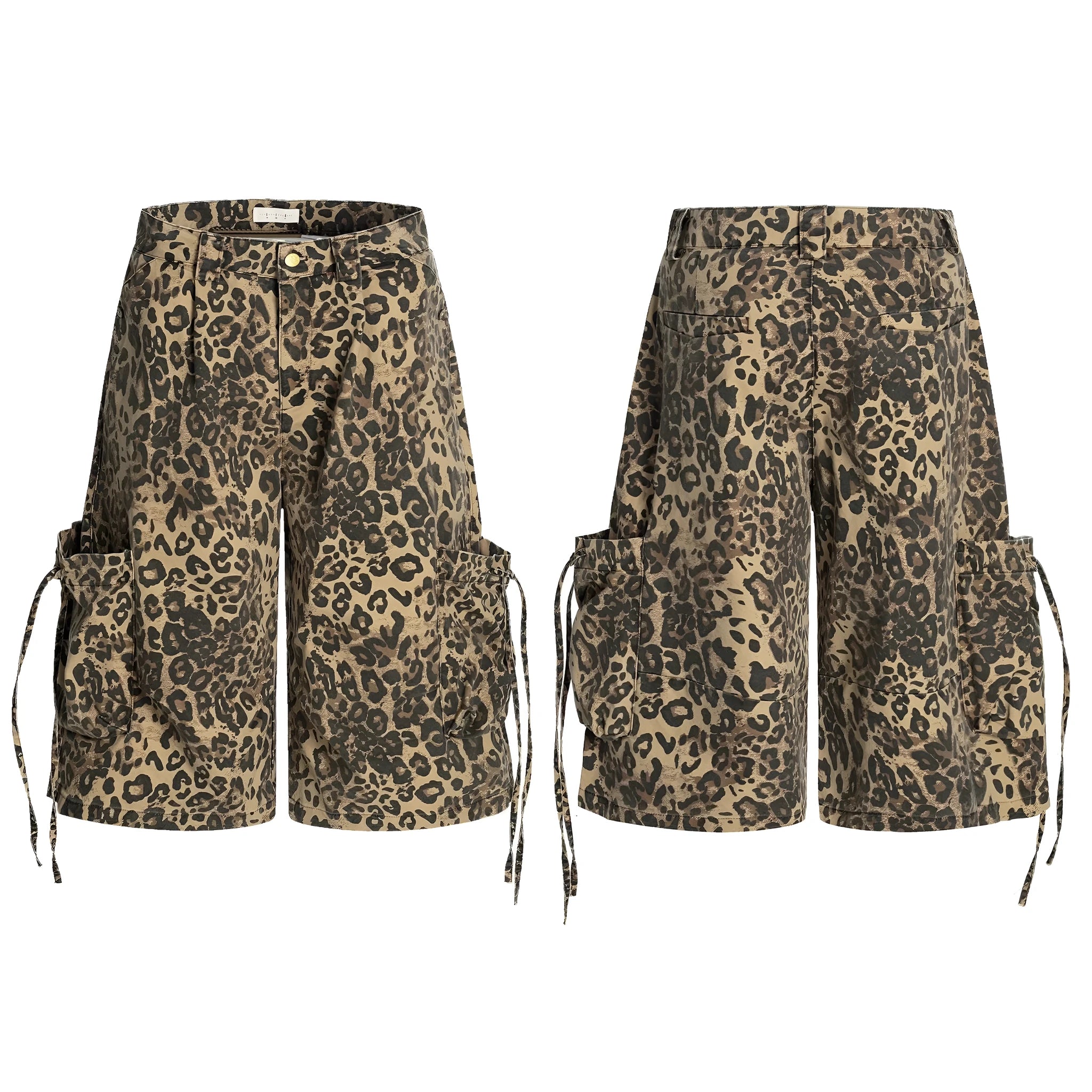 Leopard print cotton cropped pants with high waist and loose straight fit