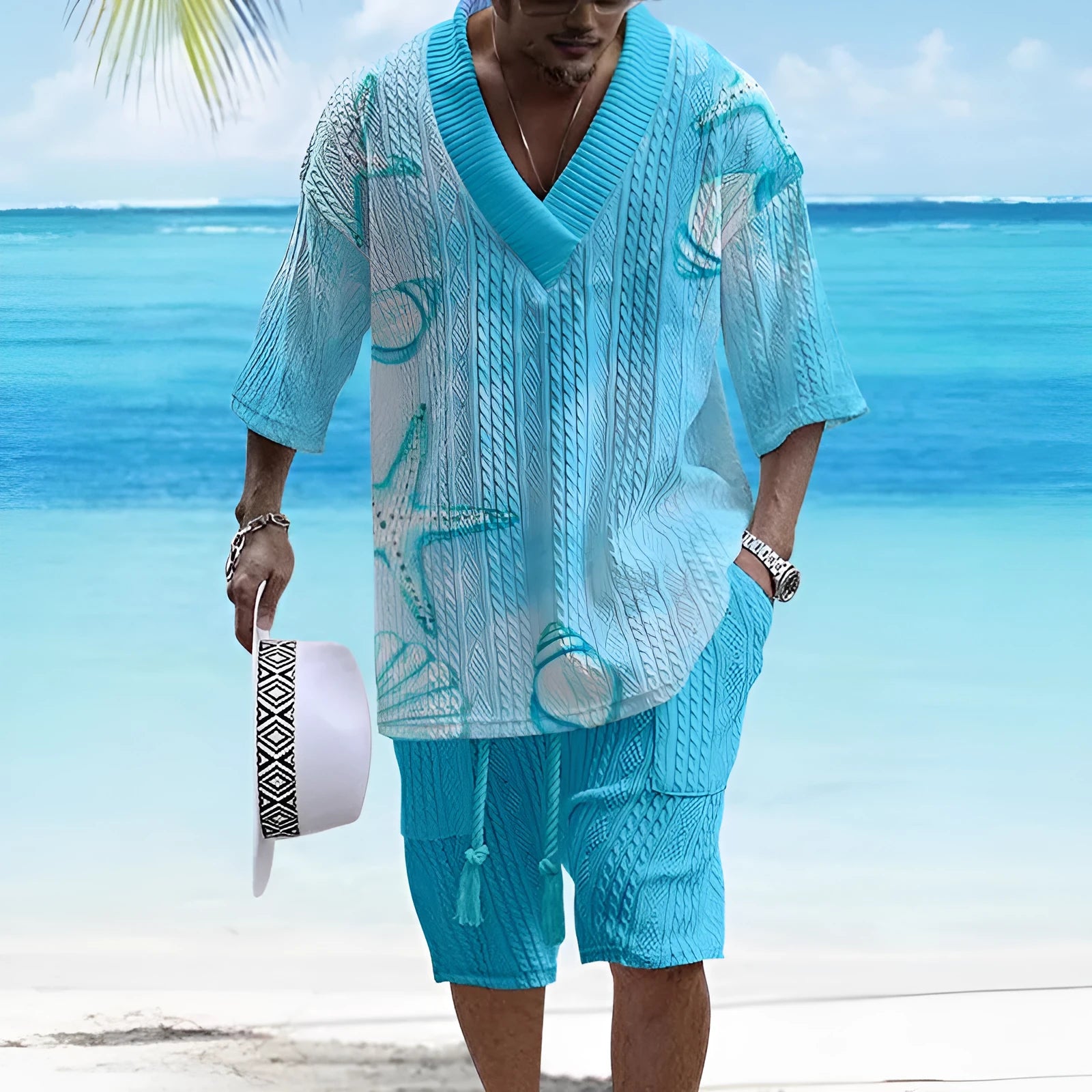 Loose casual short sleeve suit with polyester fabric in various colour options