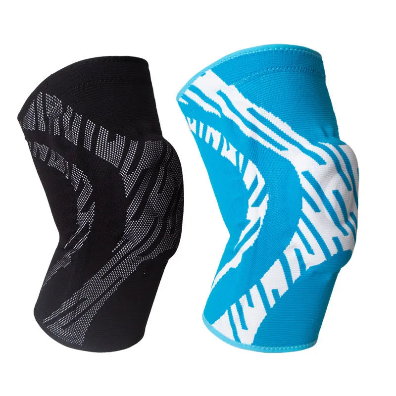 Pair of black pressurised nylon basketball knee pads for men, shown laid flat.