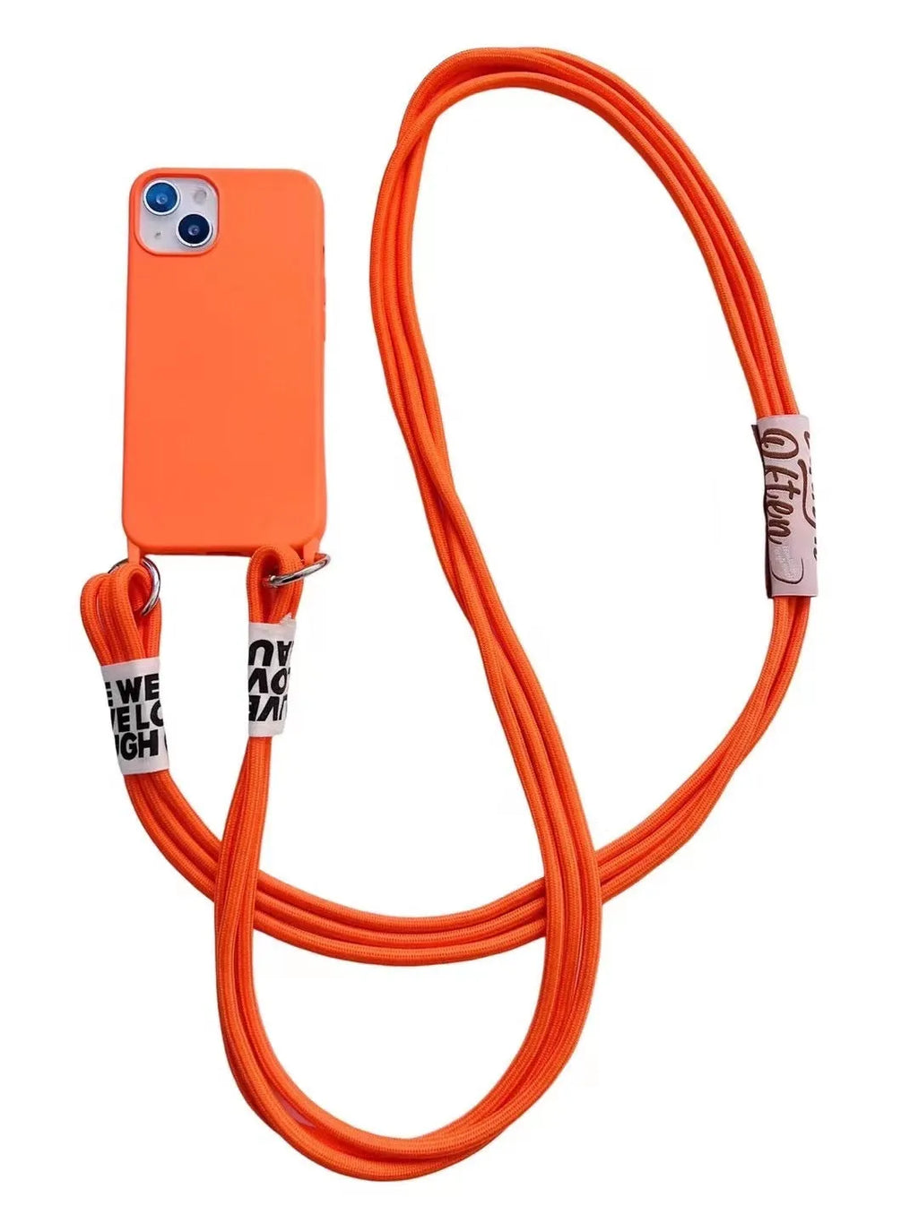 Diagonal lanyard silicone phone case in brown with grey strap for iPhone models