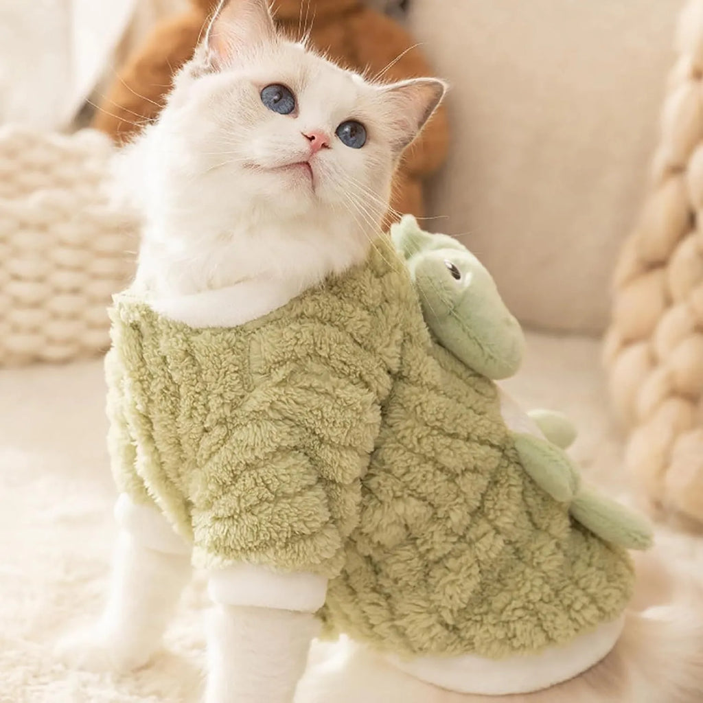 Green fluffy frog cartoon pet hoodie with 3D decal and D-ring for small medium dog cat