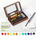 Miniature walnut wood watercolour paint box with professional pigment suits including German Schminke and Holbein colours