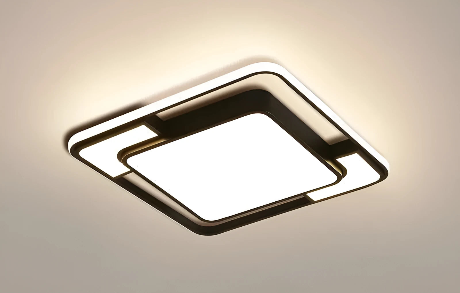 White square iron LED ceiling lamp with a modern Nordic design.