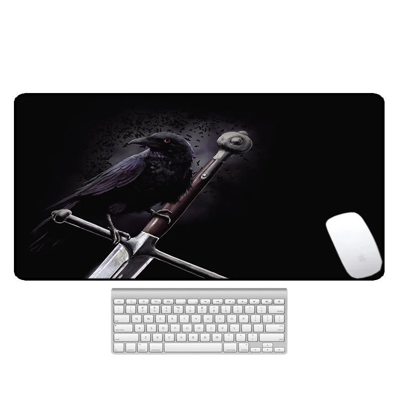Large natural rubber desk pad with gaming pattern in multiple size options for computer workstation