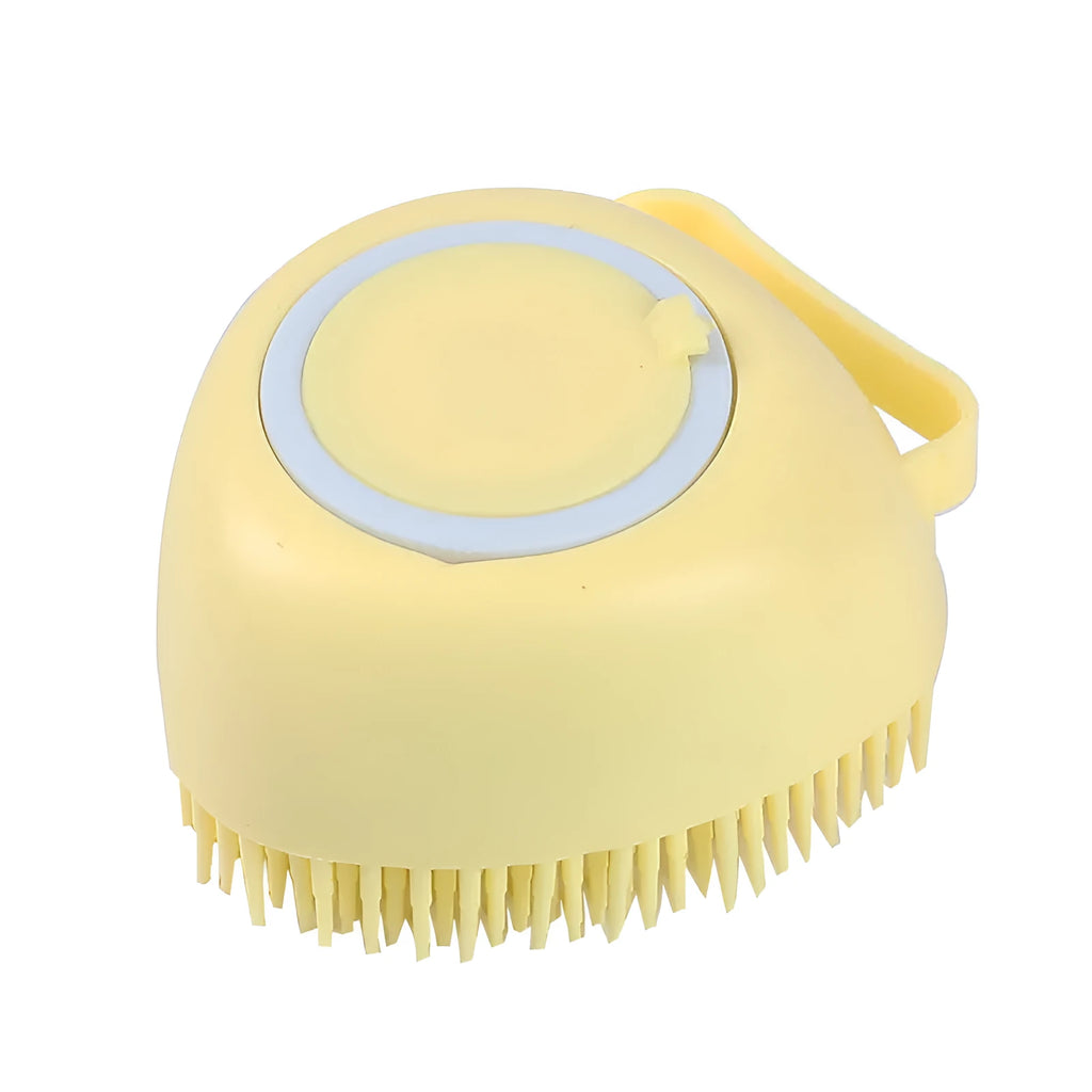 Blue silicone dog bath brush with soft bristles for pet grooming and shampoo application