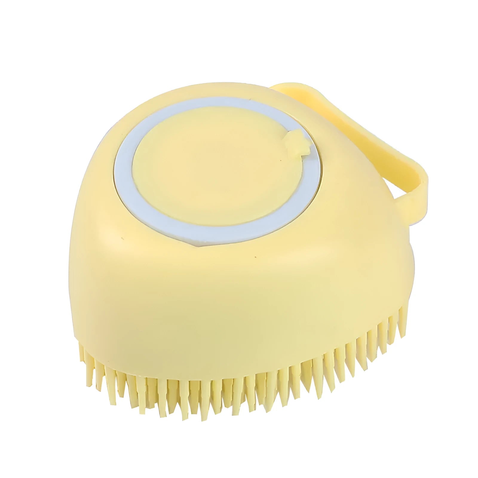 Blue silicone dog bath brush with soft bristles for pet grooming and shampoo application