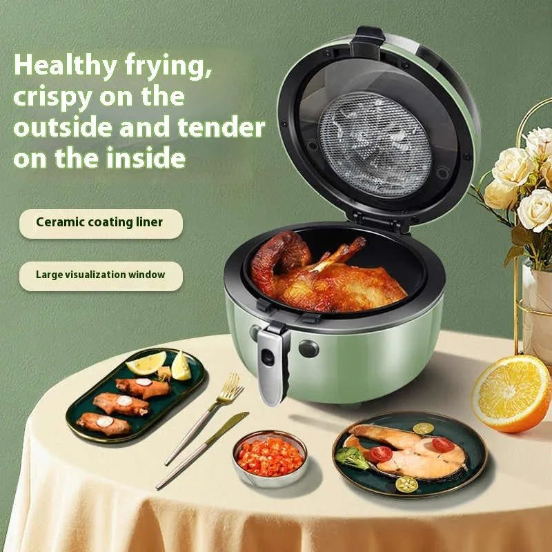 Air fryer oven with visible cooking window and mechanical control panel