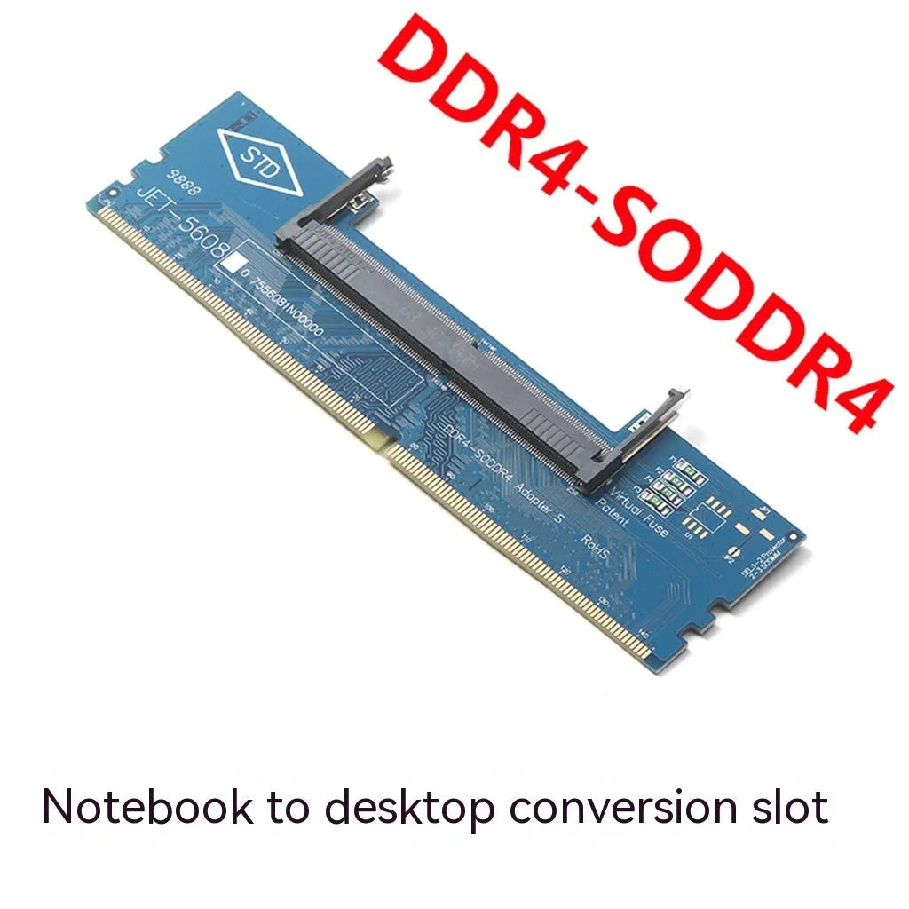 DDR4 laptop to desktop memory adapter card showing SODIMM and DIMM connectors.