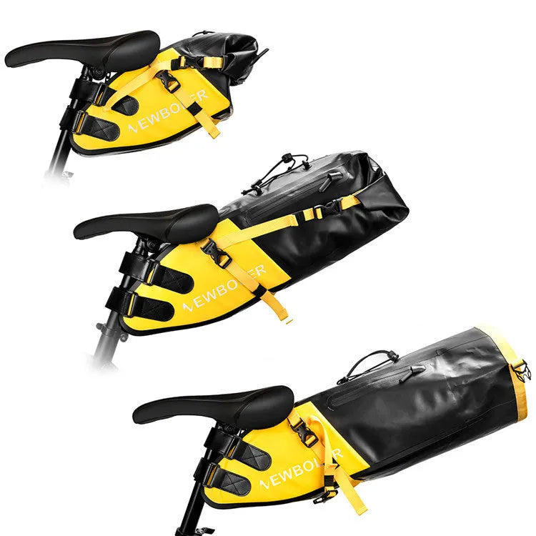 Waterproof 13 litre bicycle tail bag in black, green or yellow colours with PVC construction