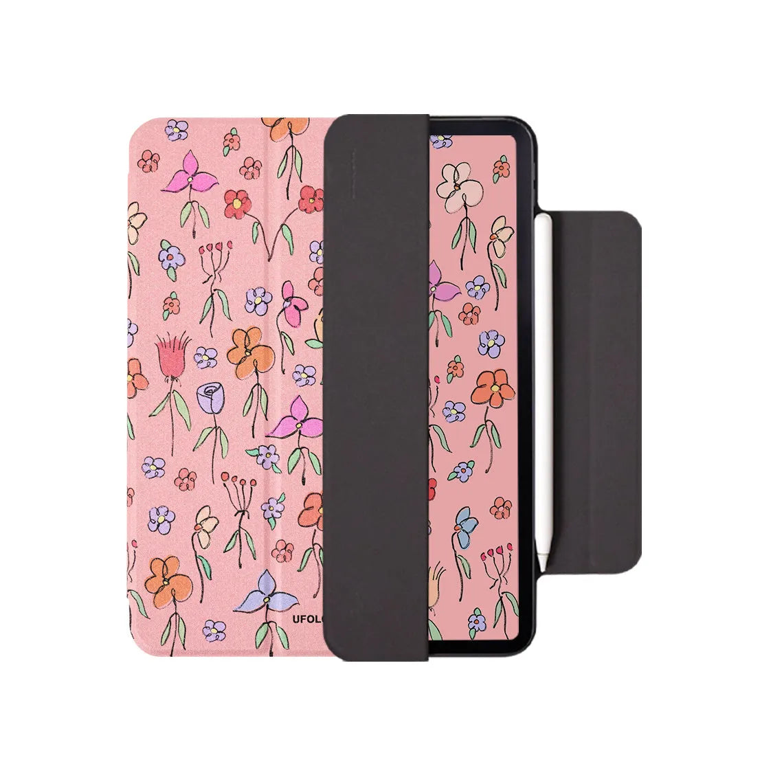 Black polyurethane flat shell sleeve for iPad Air with magnetic double-sided clip closure.