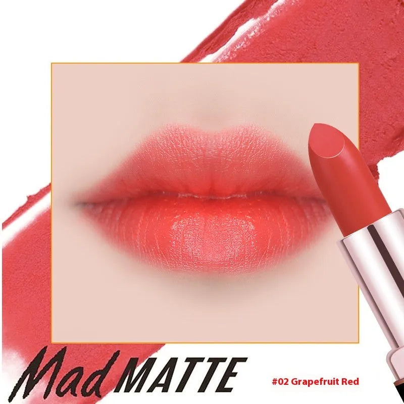 Fey Beauty non-stain matte lipstick in simple case, shades include cameo brown and milk tea colour.