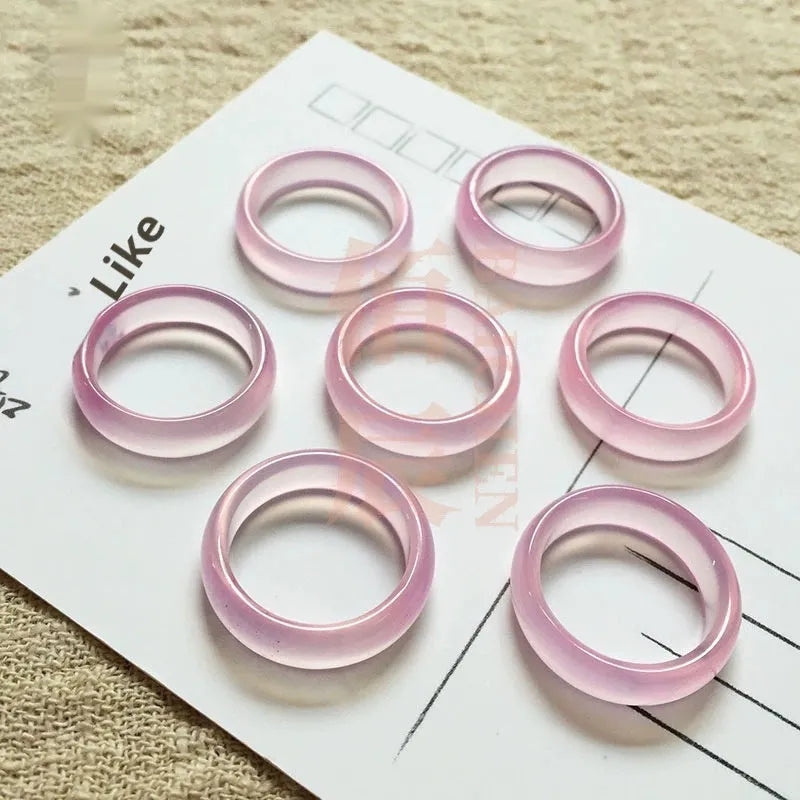 Natural Brazil agate ring polished chalcedony random-hair finish unisex size 16-18 eight colours