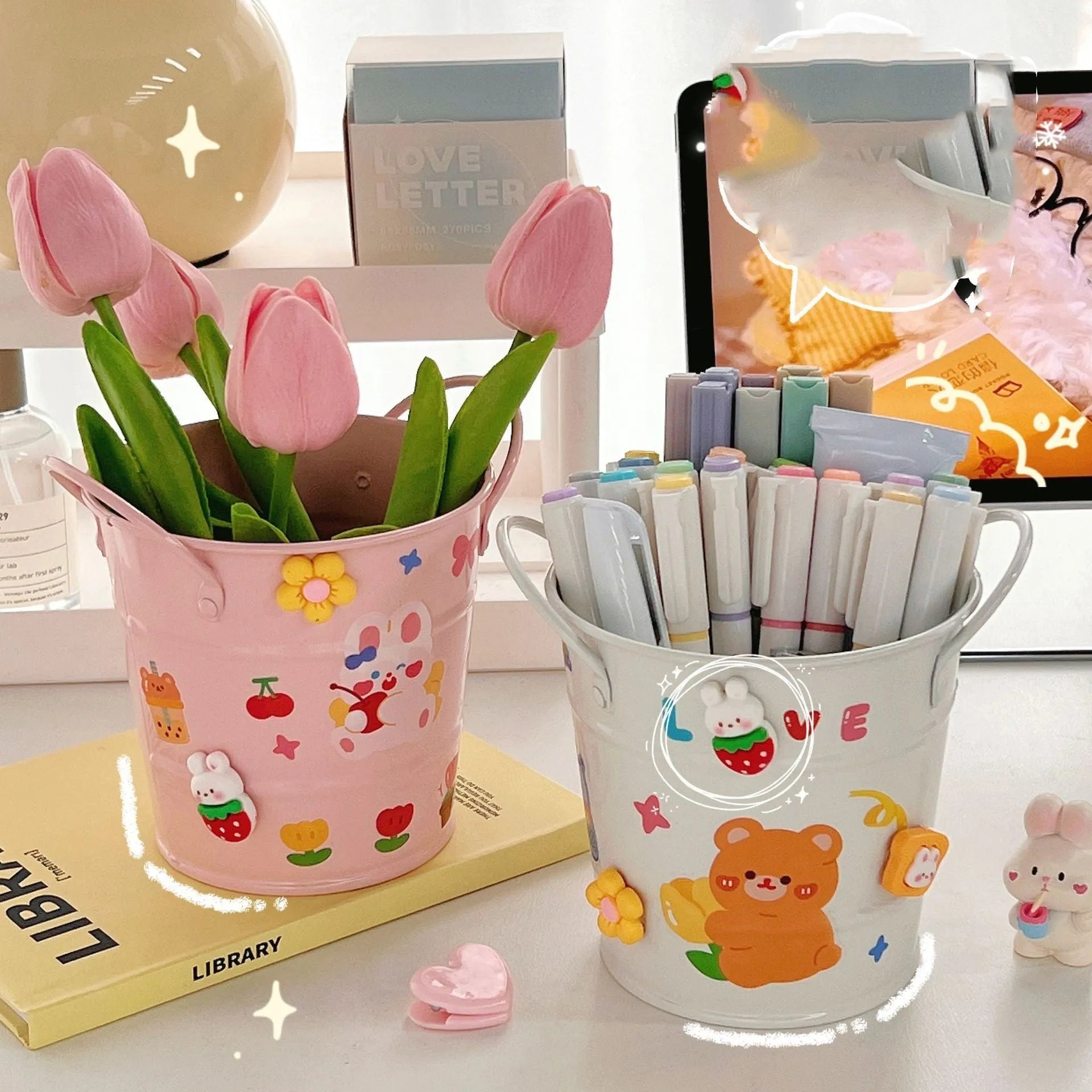Round metal pen holder desktop storage box in multiple colour options