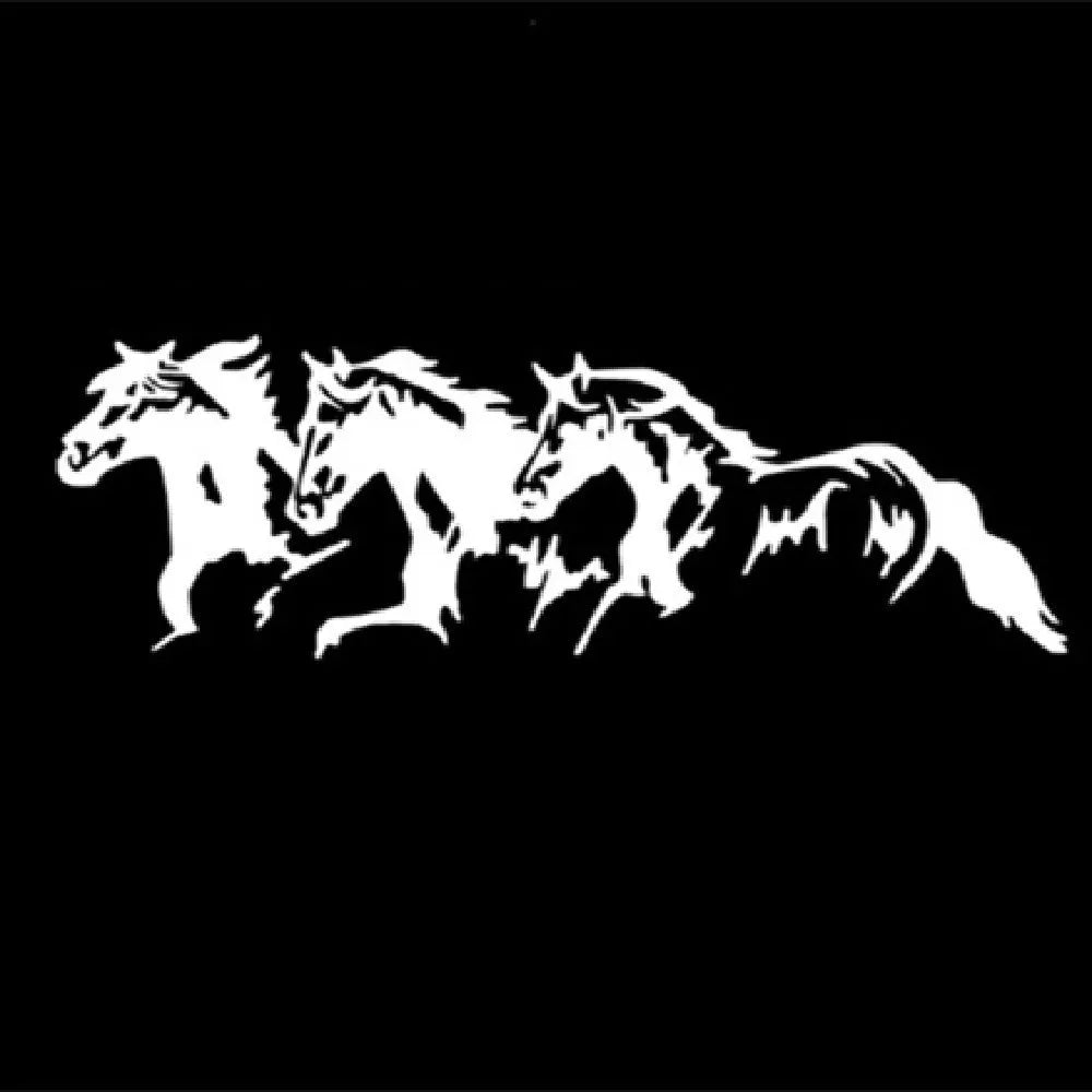 Three Horses steed design car decal sticker measuring 25 by 8cm in black, white, blue, or red colours