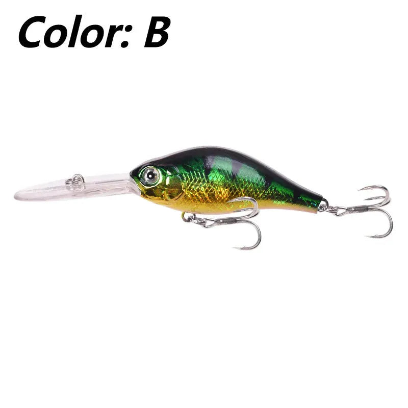 10.5cm long tongue board minnow fishing lure in assorted colours, shown with a 15g weight specification.