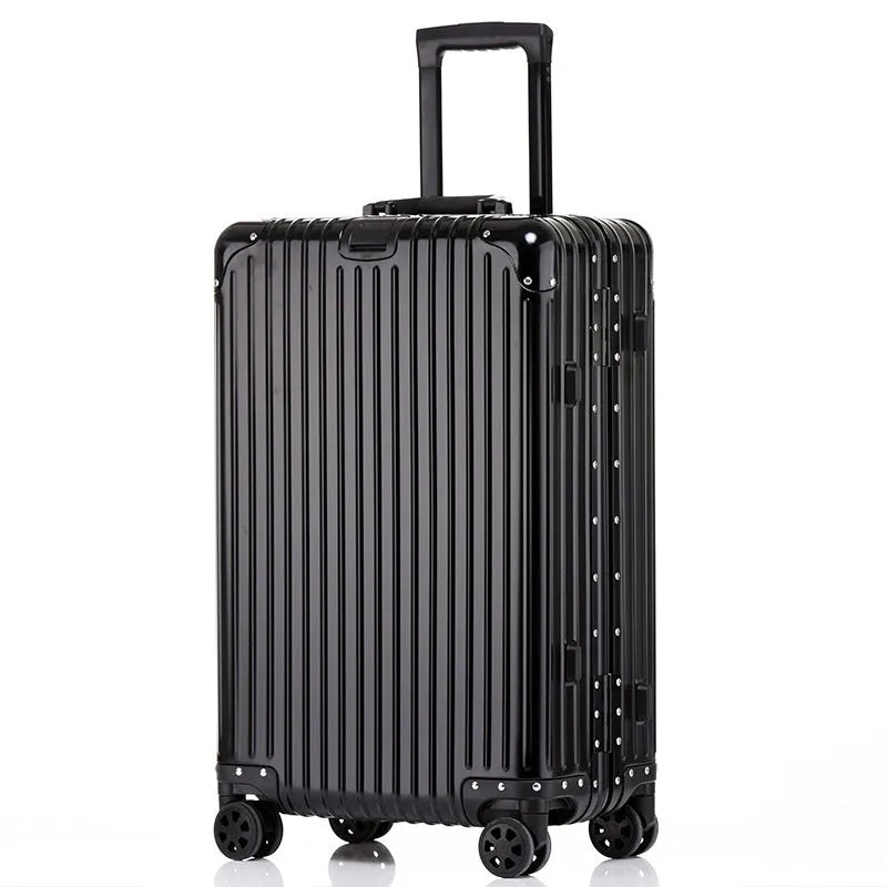 Alloy trolley case luggage in silver colour with metal frame and universal wheels for business travel