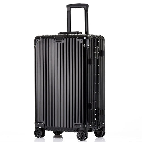 Alloy trolley case luggage in silver colour with metal frame and universal wheels for business travel