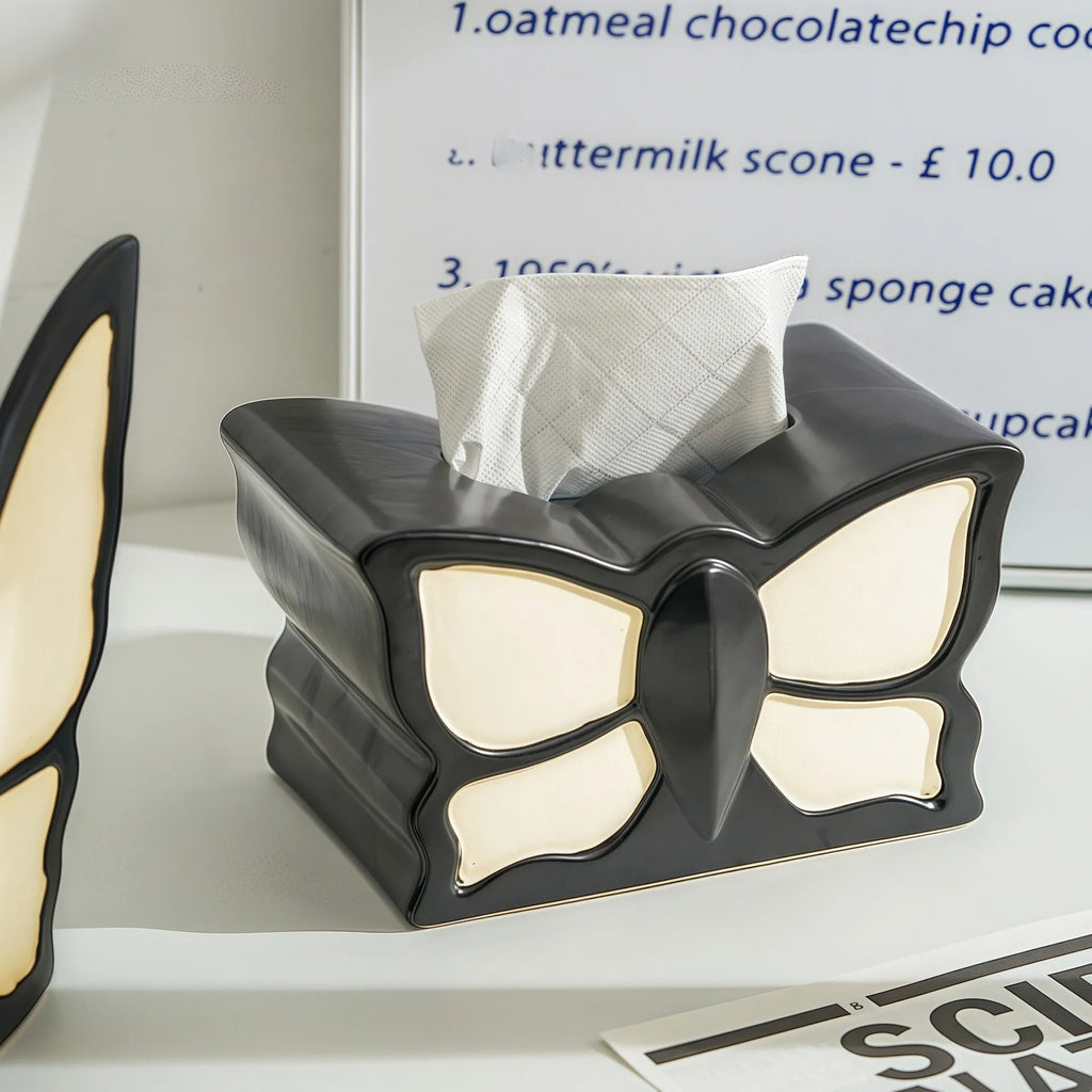Butterfly design ceramic vase with built-in tissue box holder for living room