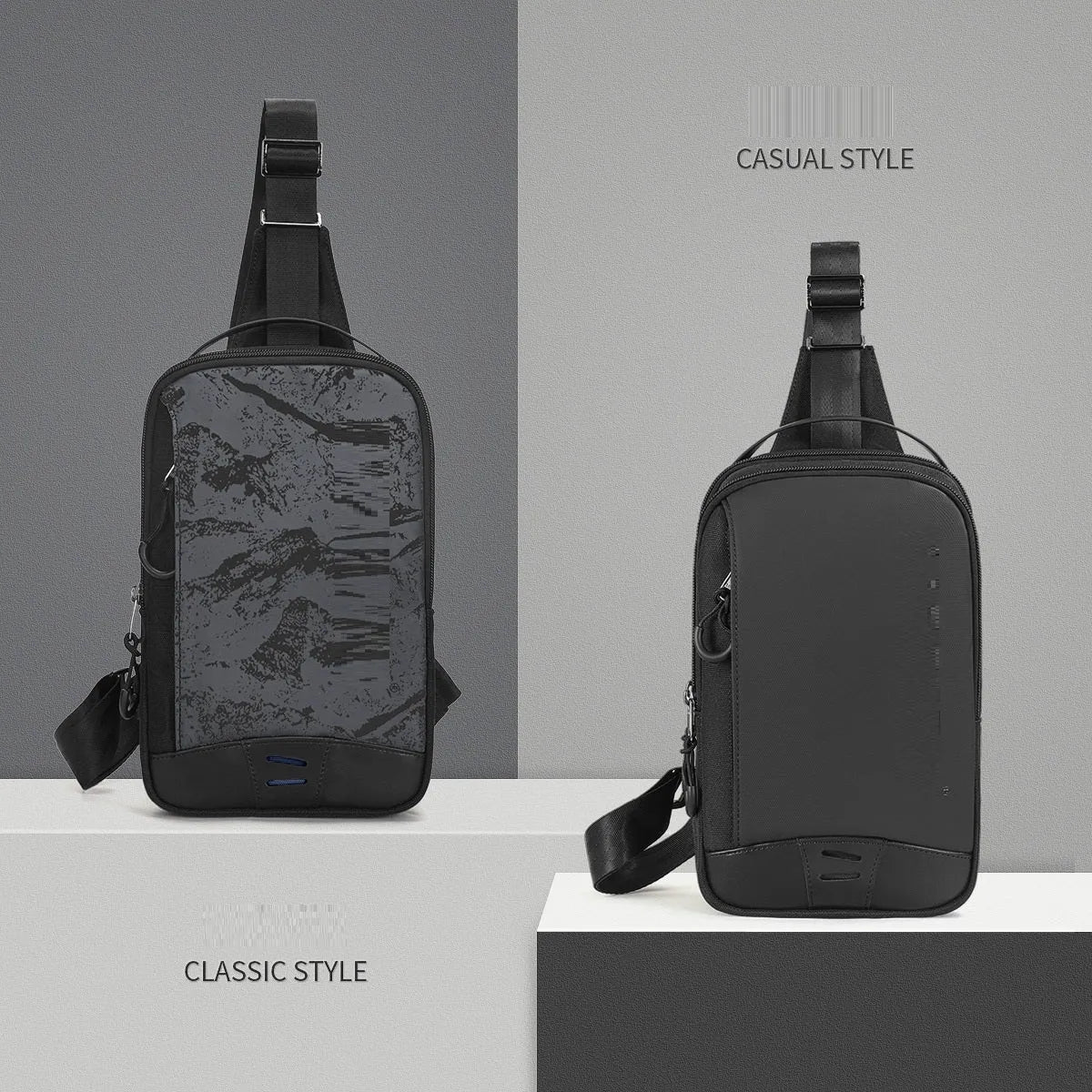 Casual black camouflage chest bag with waterproof function and single shoulder strap