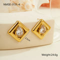 Gold plated geometric stud earrings with water drop zircon inlaid design