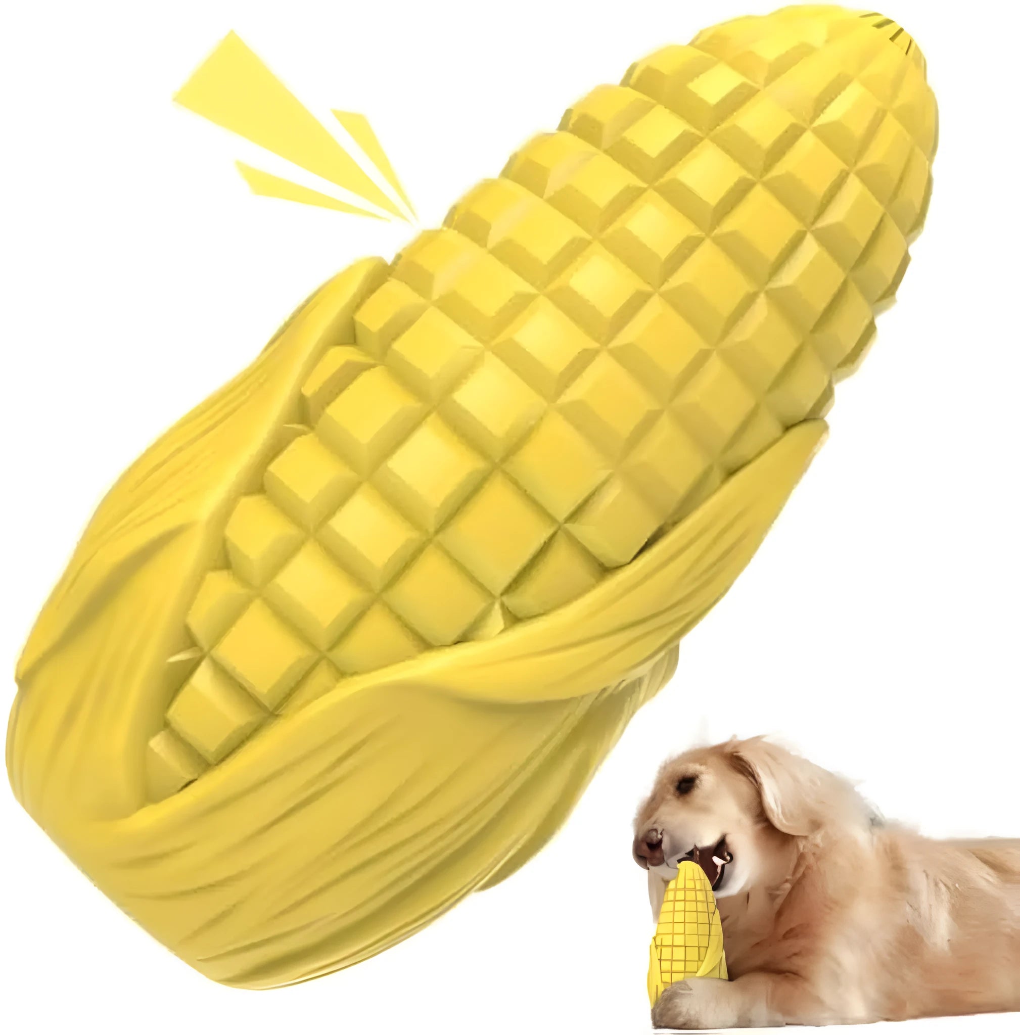 Corn stick shaped dog chew toy for medium and large breeds with textured surface