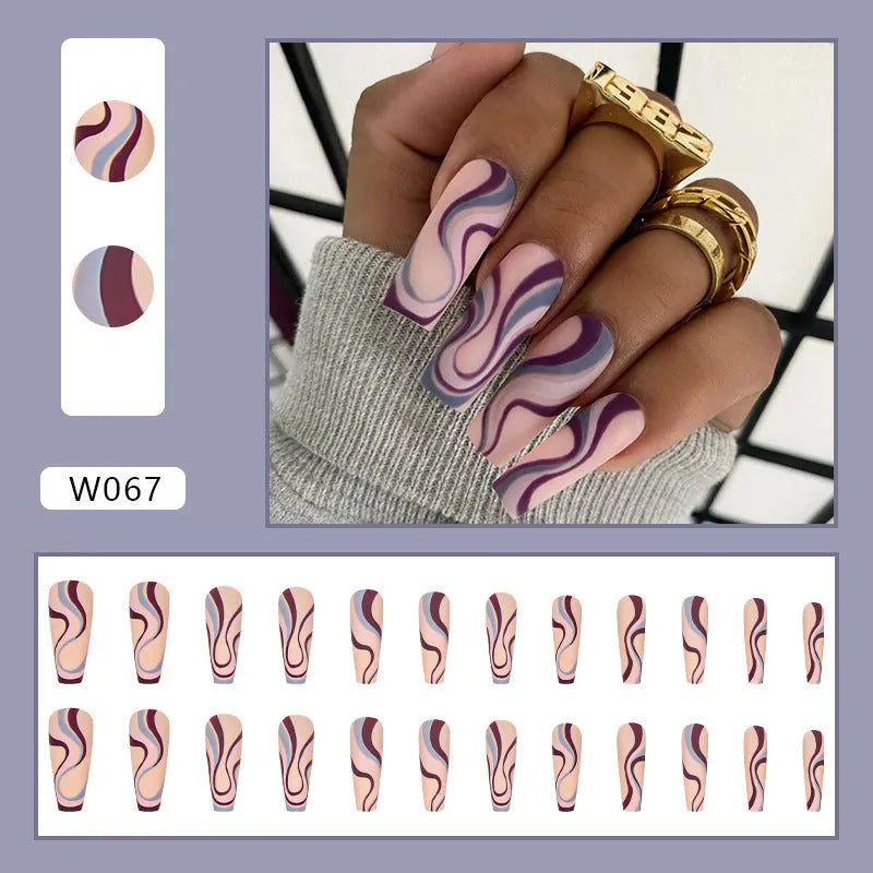 Ballet Wave Line detachable nail stickers with jelly glue in W067 pattern