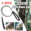 Manual cutting chain saw with handle and wire rope on white background, hand tool for garden pruning