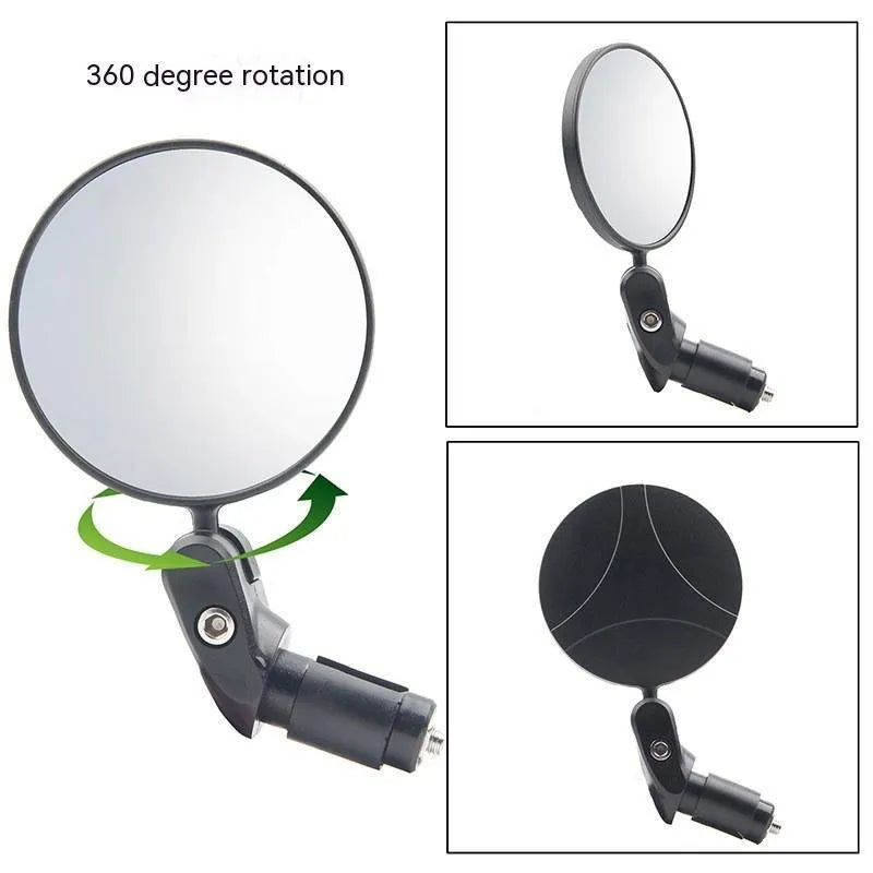 Black ABS plastic folding convex rearview mirror showing 7cm diameter reflector.