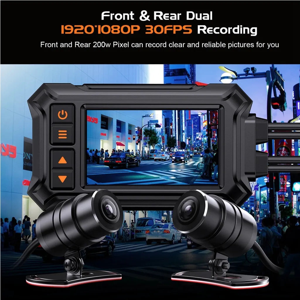 3 inch motorcycle dash cam with dual lenses and GPS module for front and rear recording