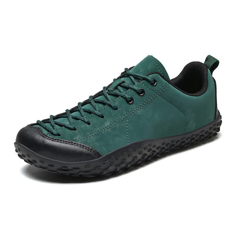 Large size wide toe training shoes with mesh upper, rubber sole, and front lace-up in black colour