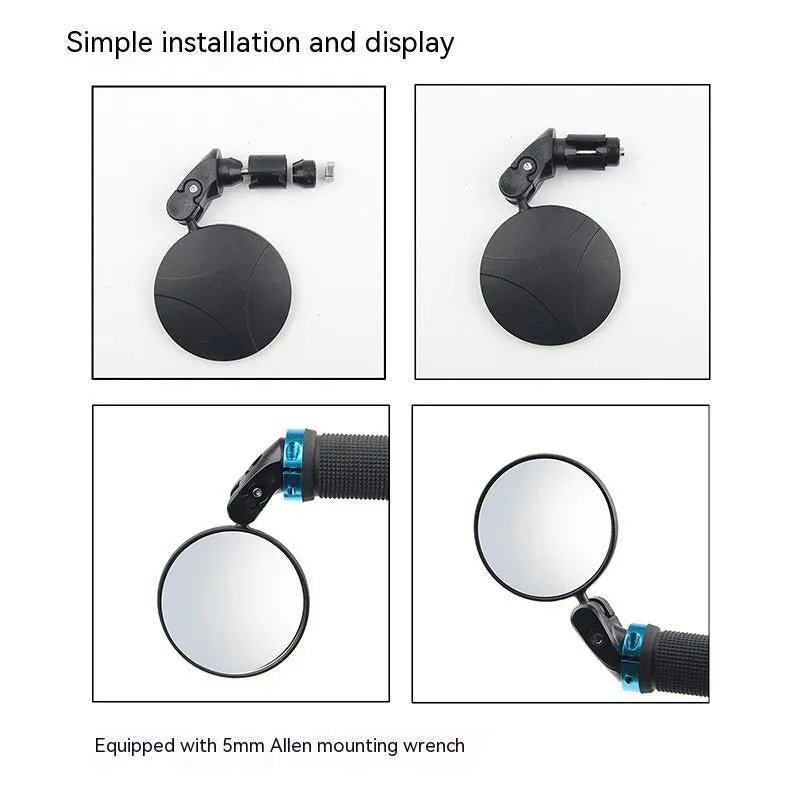 Black ABS plastic folding convex rearview mirror showing 7cm diameter reflector.