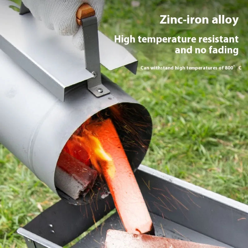 Zinc-iron alloy outdoor charcoal fire igniter with point carbon barrel style for barbecues.