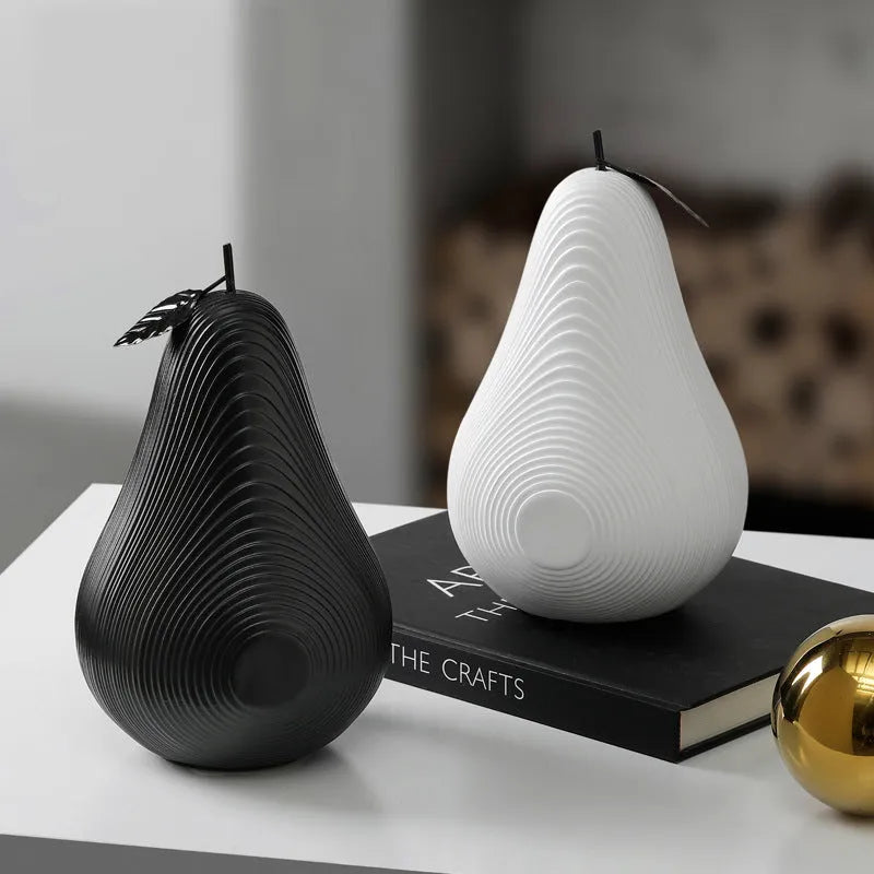 Resin apple and pear decorative crafts in black, white, orange, and blue colours