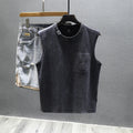 Solid colour loose fitness sleeveless cotton t-shirt in white or black with straight hem design