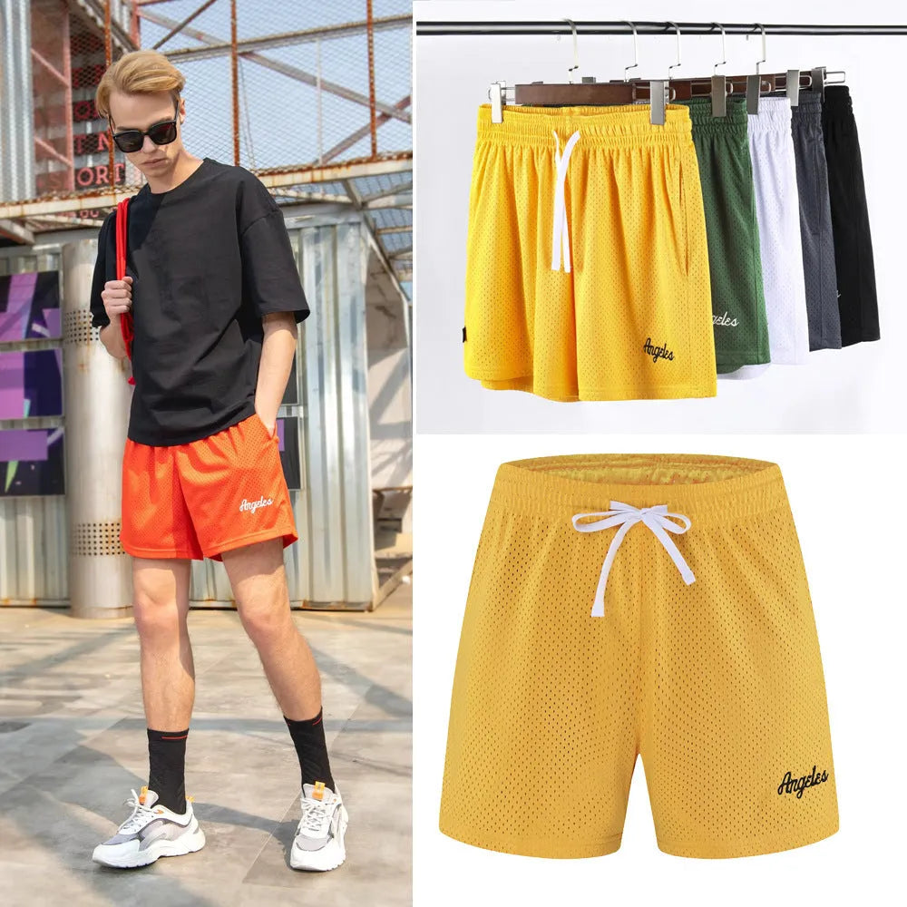 Men's personalised double-layer mesh sports shorts in various colours for summer leisure wear