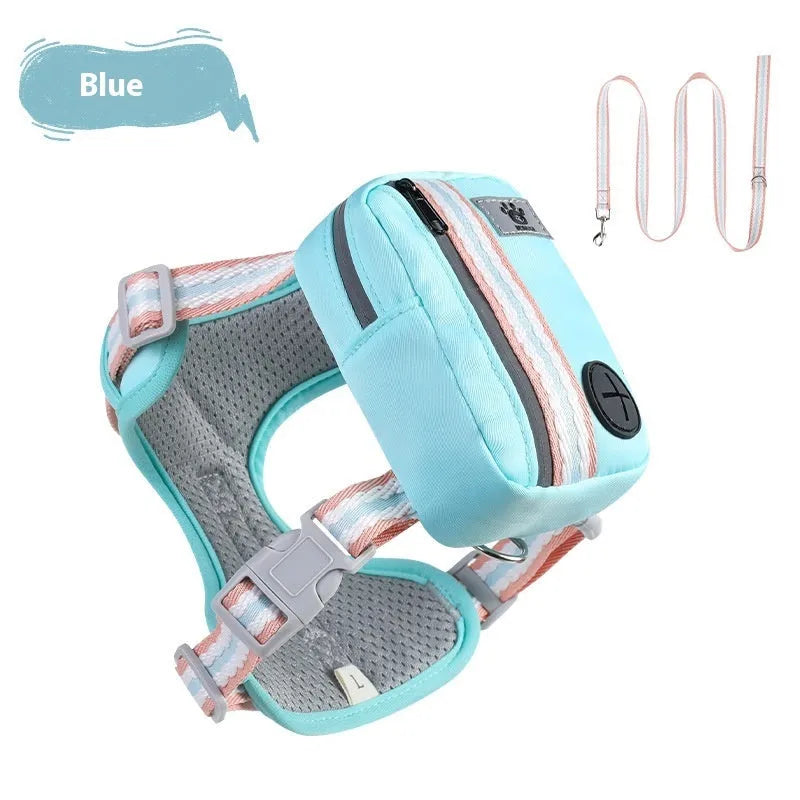 Explosion-proof anti-strangulation dog harness in Oxford cloth with attached 1.5 metre rope
