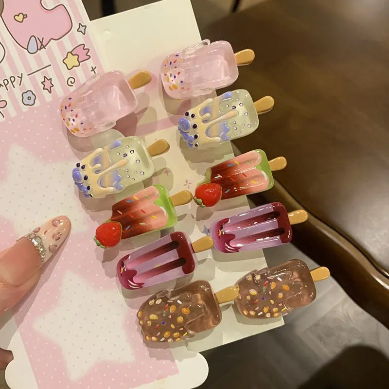 Resin hair barrettes with cartoon ice cream designs in five colours