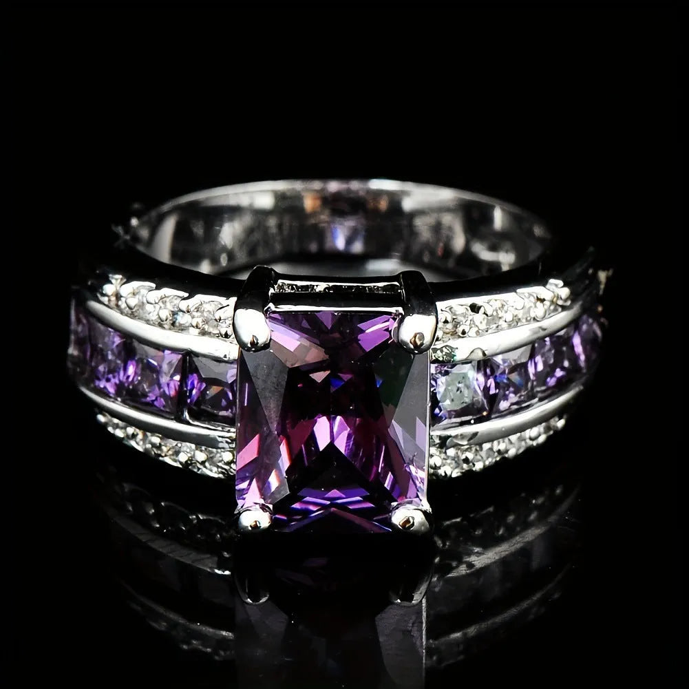 Personalised sunflower blue diamond ring and square-cut zircon designs in zinc alloy for unisex wear.