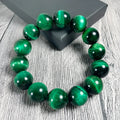 Green tiger eye stone bracelet with geometric beads in multiple size options