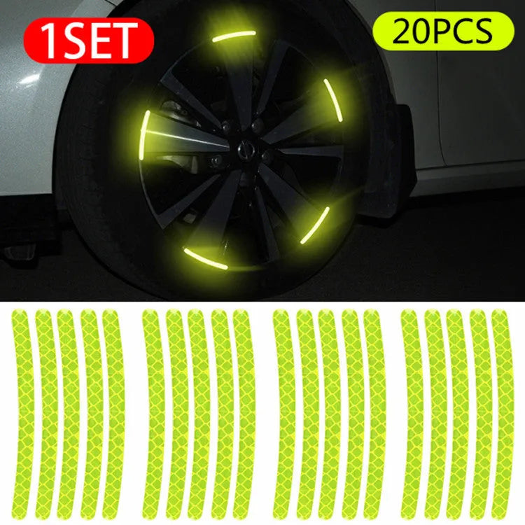 20-piece arc-shaped PVC reflective stickers for car wheel hubs in multiple colour options