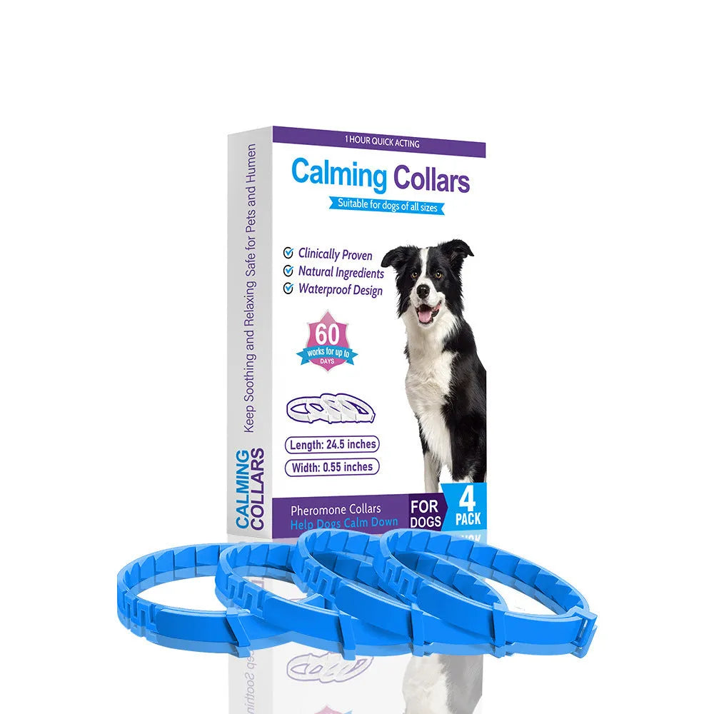 Four dog anxiety relief collars in different colours with 62cm length and Chinese style patterns
