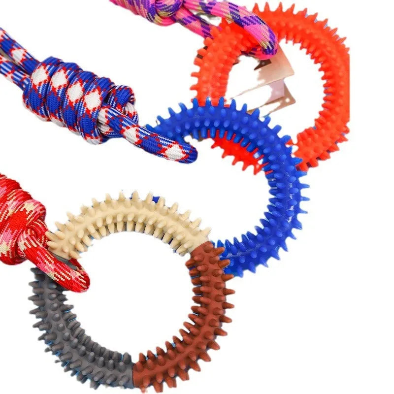 43cm multi-coloured braided rope dog toy with knots for puppy teething relief