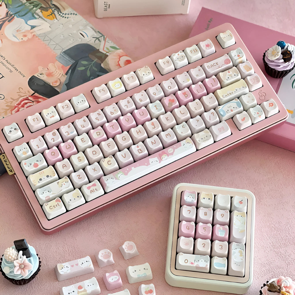 Meow Meow Team high-top profile 141-key sublimation key cap set for mechanical keyboards.