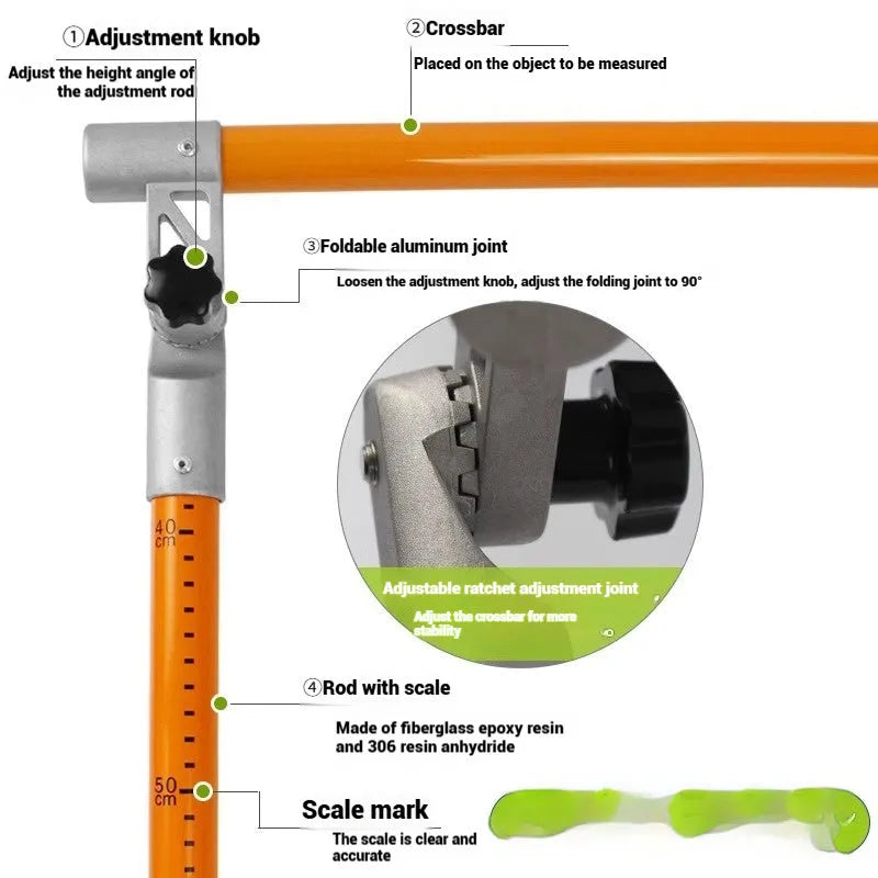 Telescopic truck height measuring rod with clear measurement scales for vehicle clearance checking