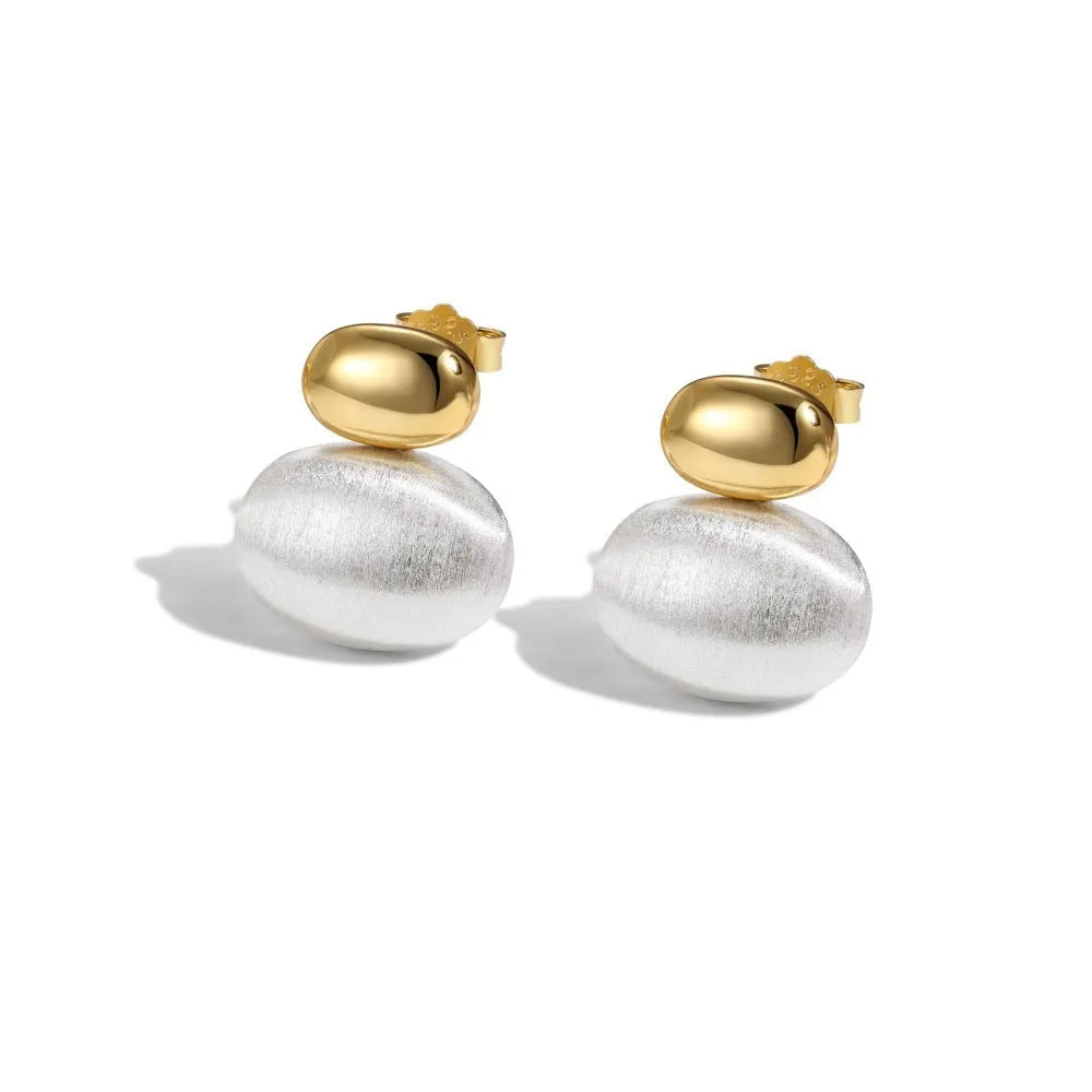 Doudou women's 925 silver stud earrings, 17mm length, electroplated finish, silver colour.