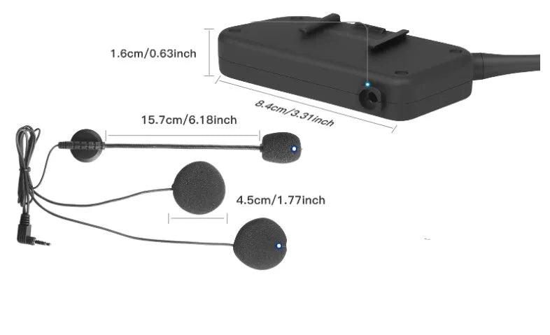 V6 Pro motorcycle helmet Bluetooth intercom unit with headphones and mounting accessories