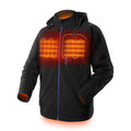 Black USB heated waterproof winter coat for men with zipper pockets, shown in size L.