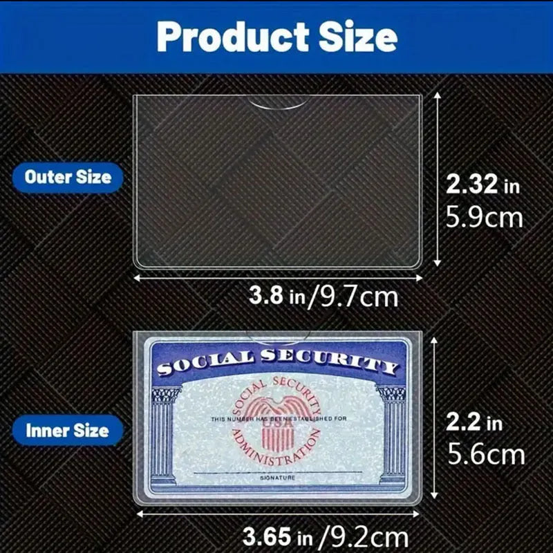 Transparent PVC ID card holder for social security and student bus cards, size 9.7cm by 5.9cm.