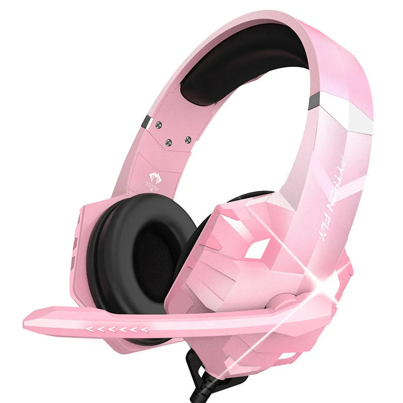 Wired gaming headset with microphone and breathing light effects in blue colour with 3.5mm plug